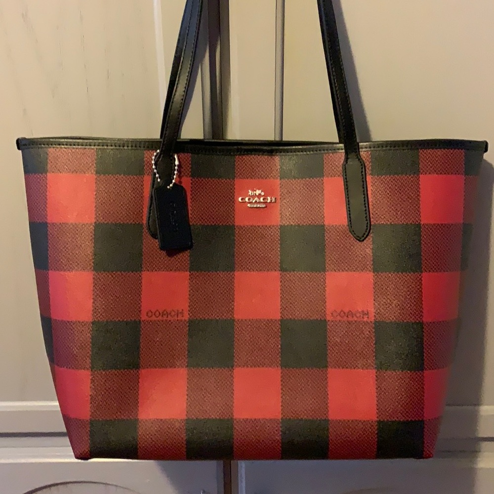New Beautiful buffalo plaid city tote by coach